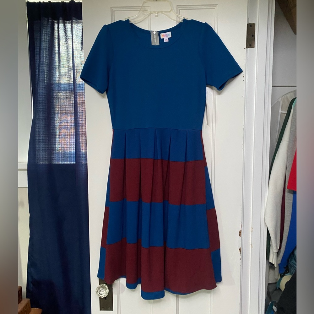 LuLaRoe Blue and Red Fit and Flare Dress Casual